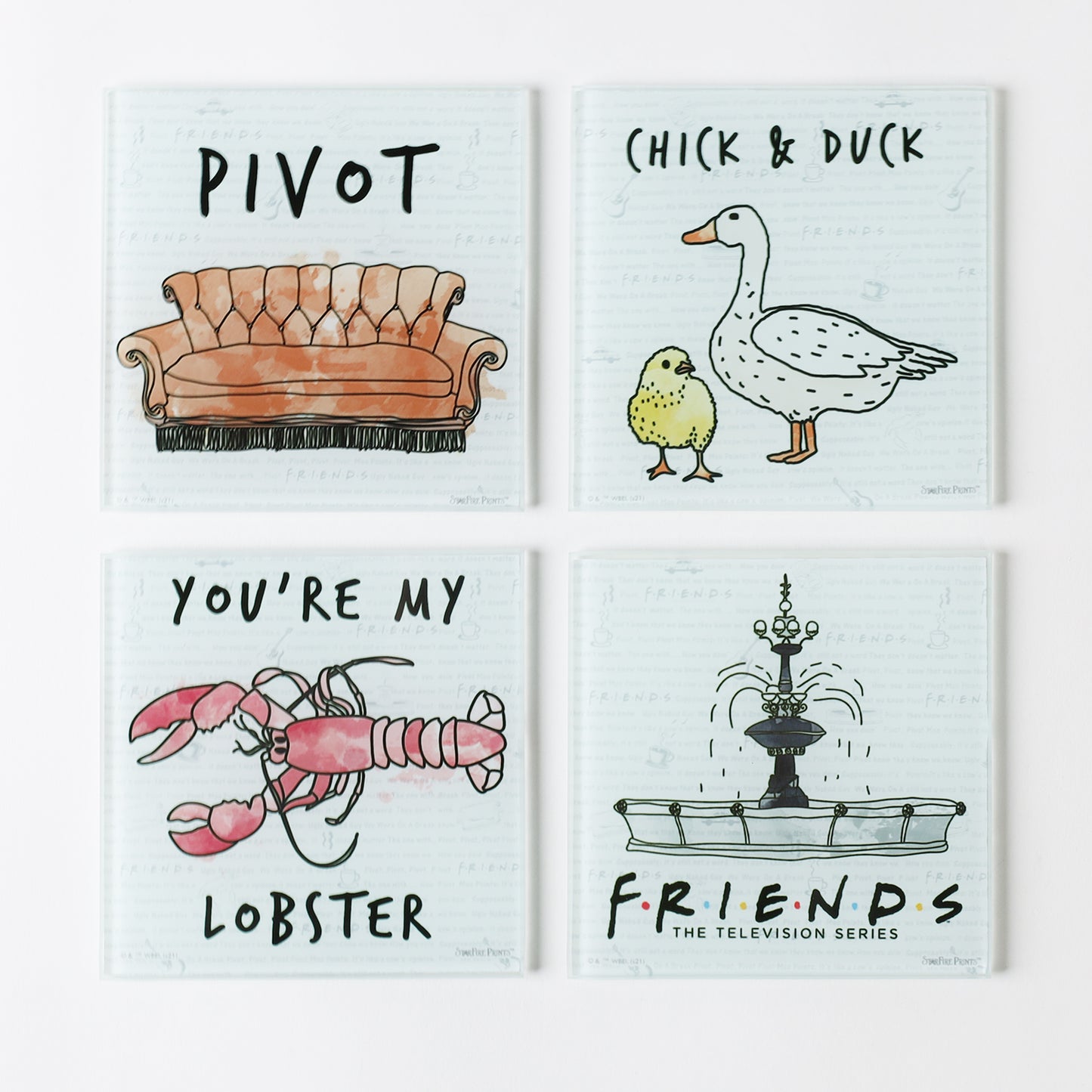 Trend Setters Friends "Quotes" StarFire Prints Glass Coaster Set