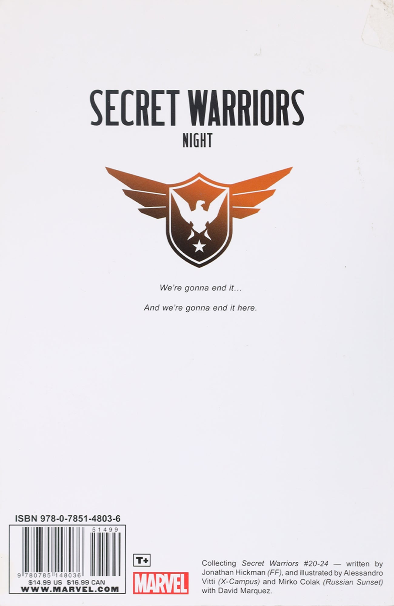 Secret Night Warriors Marvel Comics Vol 5 Graphic novel Hickman Vitti softcover