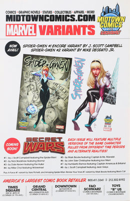 Secret Wars #1 (2015) Marvel Comics Midtown Comics J. Scott Campbell Variant