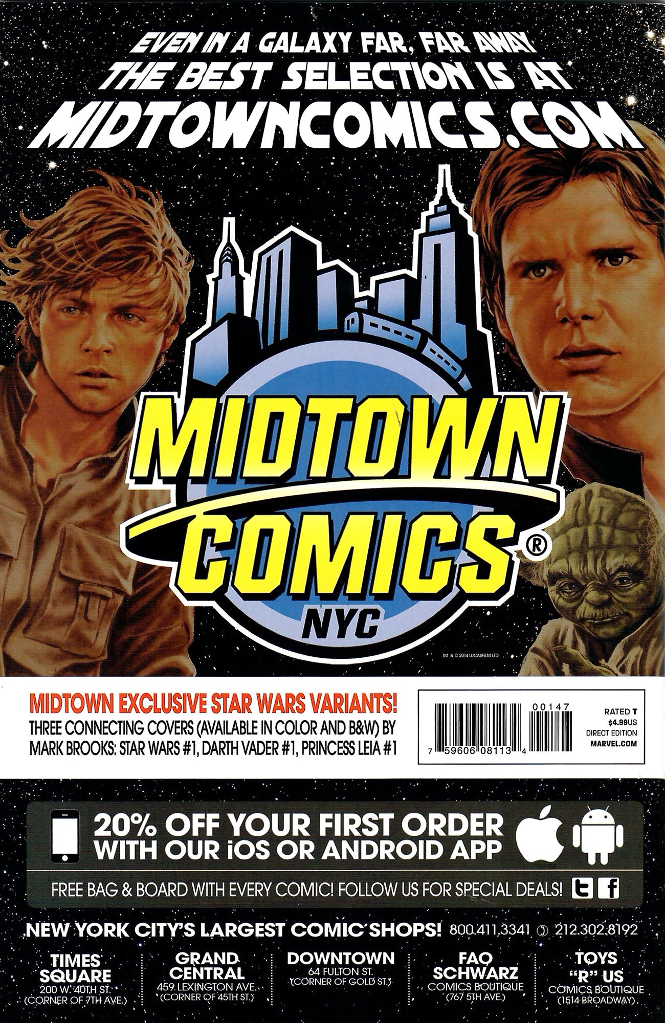 Star Wars #1 Midtown Comics Cover 2015 Marvel Comics Comic Book
