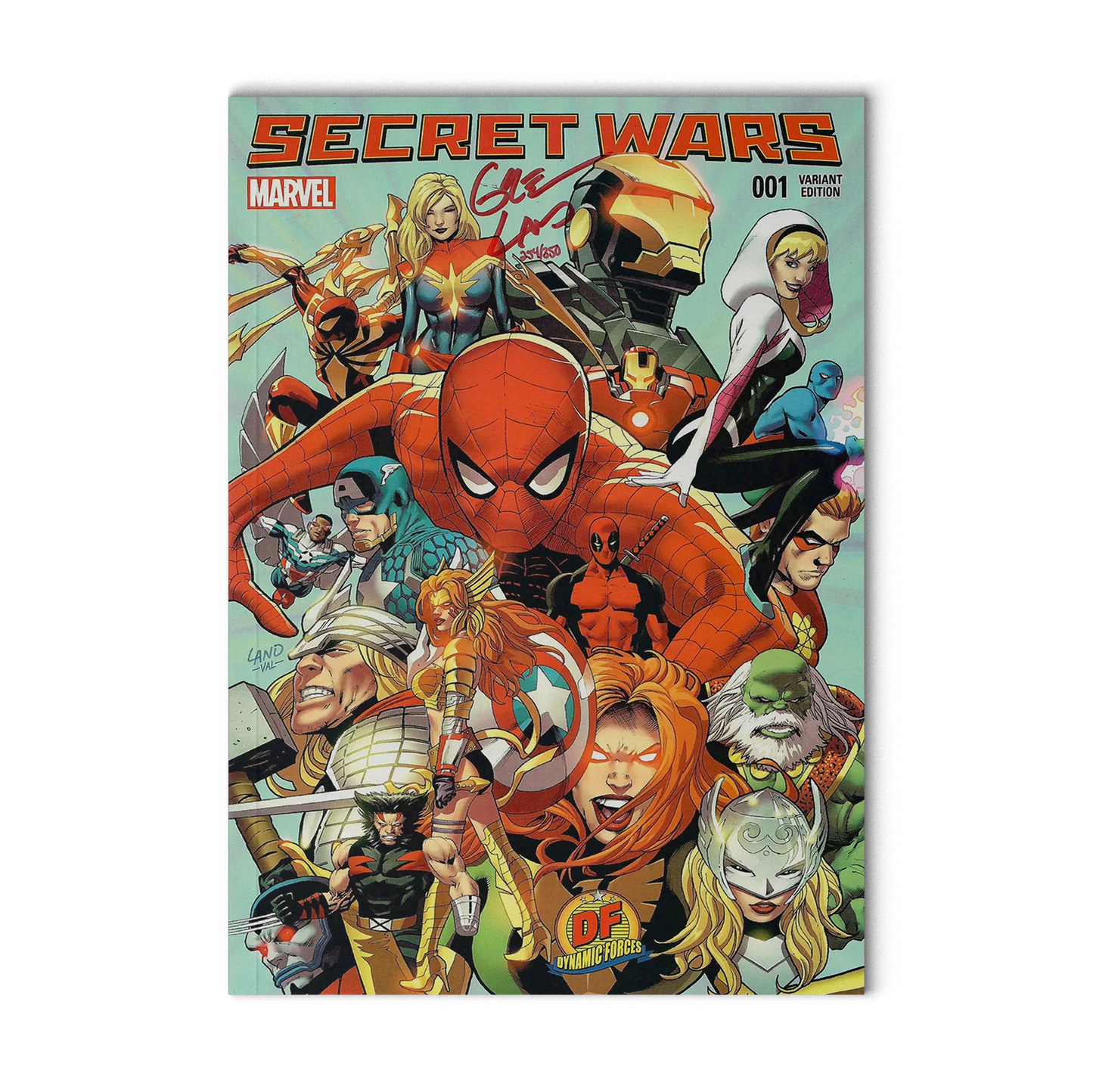 Secret Wars 001 - Dynamic Forces Variant - 2015 - Signed in Red by Greg Land