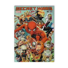 Secret Wars 001 - Dynamic Forces Variant - 2015 - Signed in Red by Greg Land