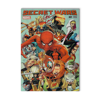 Secret Wars 001 - Dynamic Forces Variant - 2015 - Signed in Red by Greg Land