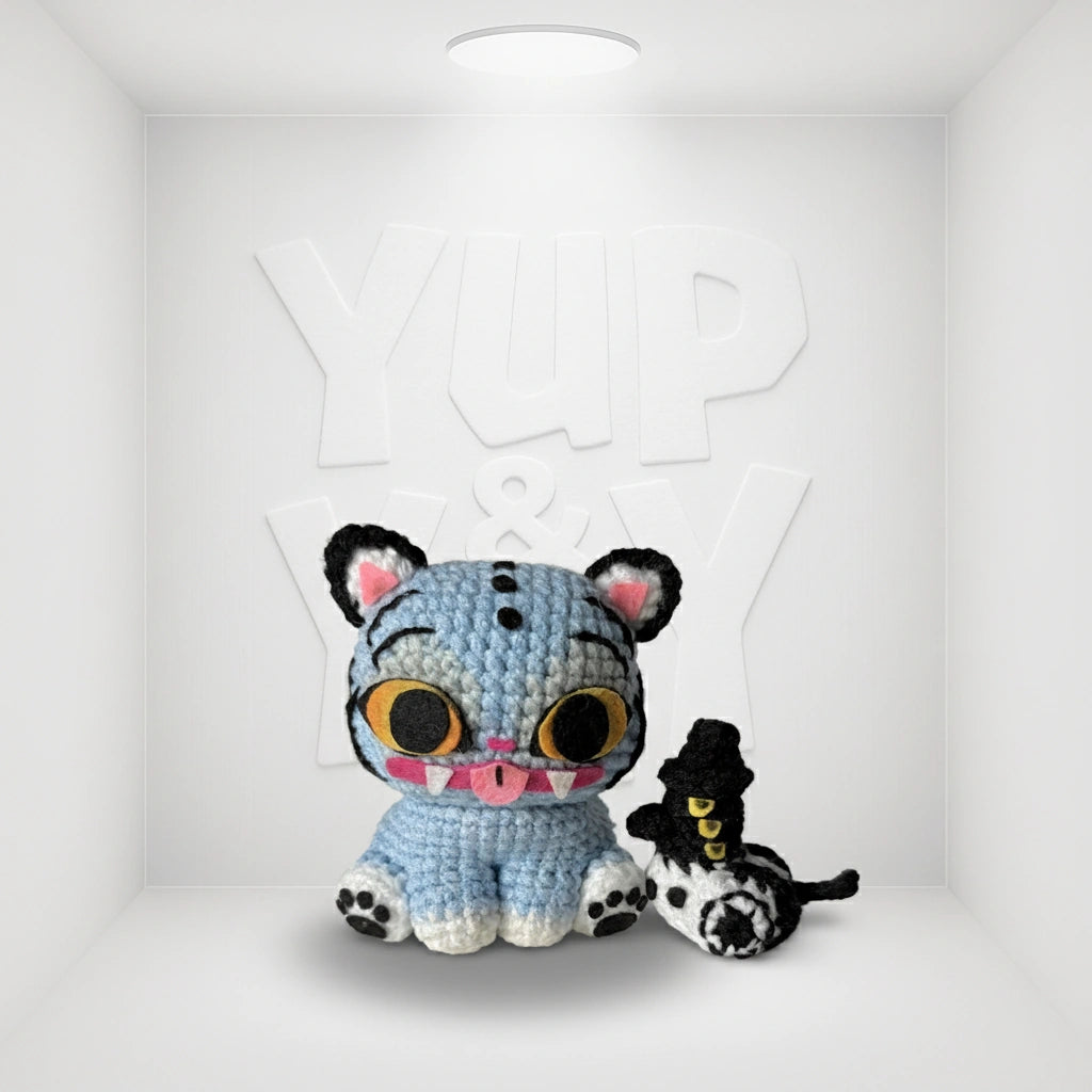 Derpy Blue Tiger Minhwa Plush - 7 Inch Collectible Stuffed Animal Light Blue (2nd Batch)